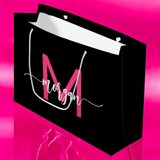 Monogram Stijlvol Modern Zwart Hot Pink Groot Cadeauzakje