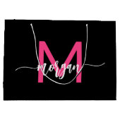 Monogram Stijlvol Modern Zwart Hot Pink Groot Cadeauzakje (Achterkant)