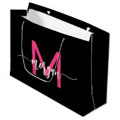 Monogram Stijlvol Modern Zwart Hot Pink Groot Cadeauzakje (Voorkant Gekanteld)
