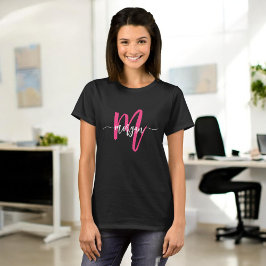 Monogram Stijlvol Modern Zwart Hot Pink T-shirt