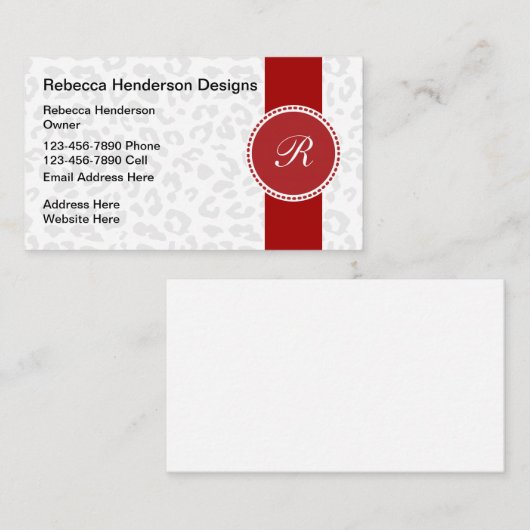 Monogram stijlvol ontwerp van het dierpatroon visitekaartje (Voorkant / Achterkant)