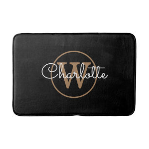 Monogram stijlvol vrouwelijk schrift zwart goud badmat