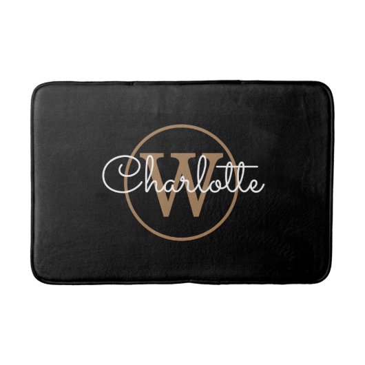 Monogram stijlvol vrouwelijk schrift zwart goud badmat (Voorkant)