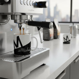 monogram stijlvol zwart-wit kleurenblok koffiemok