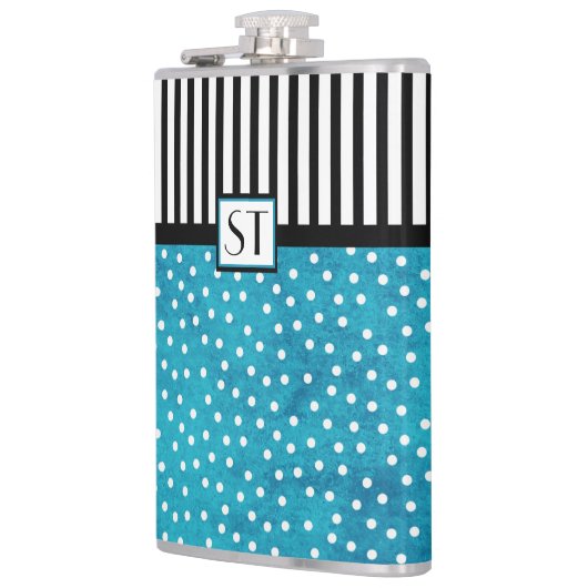 Monogram Stijlvolle Blauwe Blauwe Dot Black Stripe Heupfles (Links)