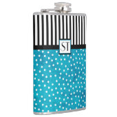 Monogram Stijlvolle Blauwe Blauwe Dot Black Stripe Heupfles (Rechts)