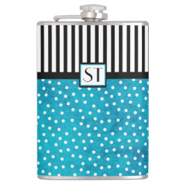 Monogram Stijlvolle Blauwe Blauwe Dot Black Stripe Heupfles