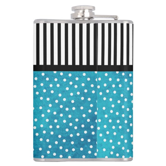 Monogram Stijlvolle Blauwe Blauwe Dot Black Stripe Heupfles (Achterkant)