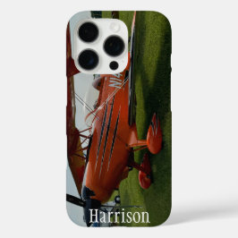 Monogram Stijlvolle Rode Vliegtuigfoto, Luchtvaart iPhone 16 Pro Hoesje