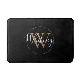 Monogram stijlvolle script naam goud zwart badmat