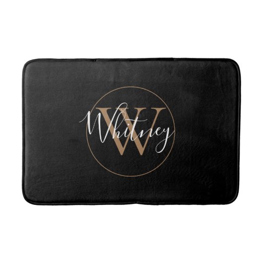 Monogram stijlvolle script naam goud zwart  badmat (Voorkant)