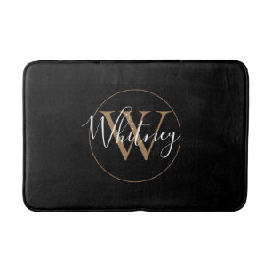 Monogram stijlvolle scriptnaam Gold Black  Badmat
