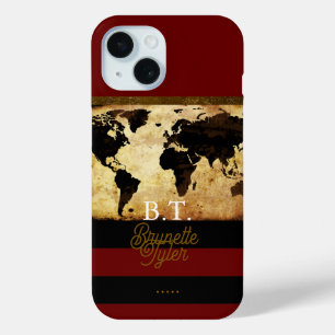 Monogram stijlvolle wereldkaart iPhone 15 case
