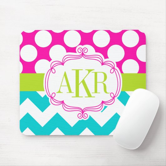 Monogram Stippen en Chevron gepersonaliseerd Muismat (Met muis)