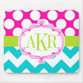Monogram Stippen en Chevron gepersonaliseerd Muismat (Voorkant)