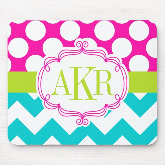 Monogram Stippen en Chevron gepersonaliseerd Muismat (Voorkant)