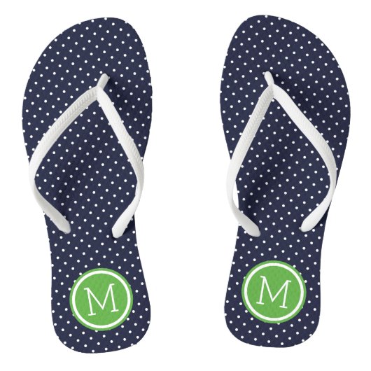 Monogram Stippen van de marine en de Groene Tiny Teenslippers (Voetbed)