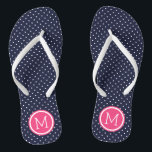 Monogram Stippen van de marine en de roze tiny Teenslippers<br><div class="desc">Aangepast afgedrukte flip flop sandalen met een schattig meisjespokpuntpatroon en je aangepaste monogram of andere tekst in een cirkelvormige lijst. Klik aanpassen het om tekstdoopvonten en kleuren te veranderen of uw eigen afbeeldingen toe te voegen om unieke één van een soortontwerp te creëer!</div>