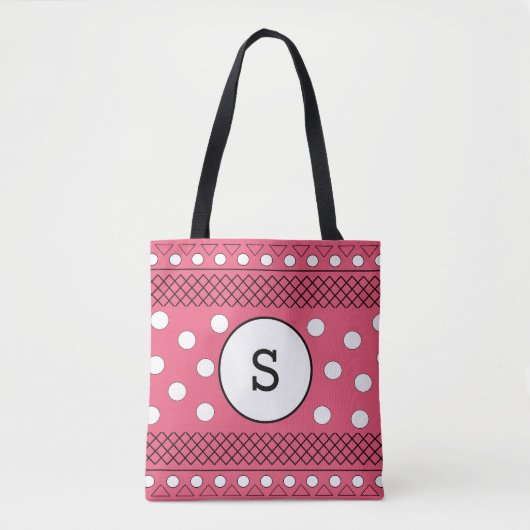 Monogram Stippenpatroon Roze Tote Bag (Voorkant)