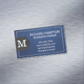 Monogram | Stitched Blue Leather en Patch Magnetisch Visitekaartje (Voorbeeld)