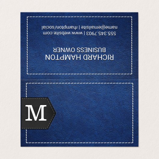 Monogram | Stitched Blue Leather en Patch Visitekaartje (Buitenkant ongevouwen)