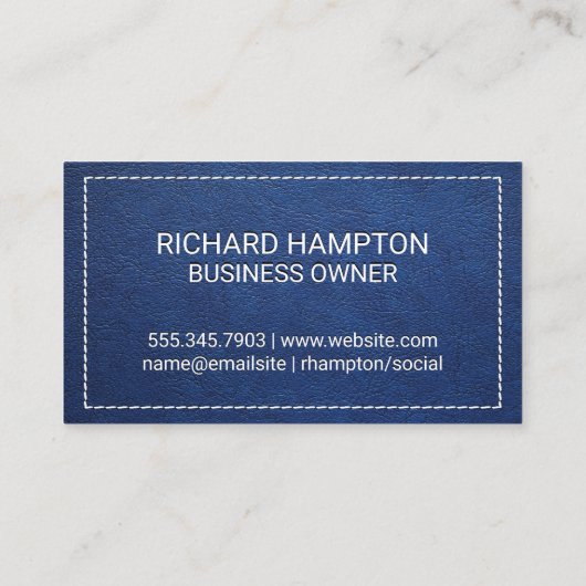 Monogram | Stitched Blue Leather en Patch Visitekaartje (Achterkant)