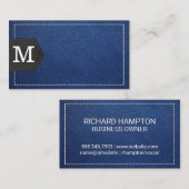 Monogram | Stitched Blue Leather en Patch Visitekaartje (Voorkant / Achterkant)