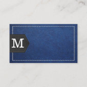Monogram | Stitched Blue Leather en Patch Visitekaartje (Voorkant)