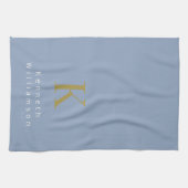 Monogram Stof Blauw Goud Wit Modern Minimalistisch Theedoek (Horizontaal)