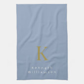 Monogram Stof Blauw Goud Wit Modern Minimalistisch Theedoek (Verticaal)