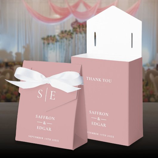 Monogram Stof Roze Elegante Trouw Bedankdoosjes