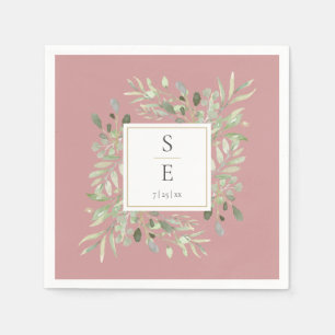 Monogram Stof Roze Groene Bladeren Servet