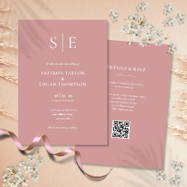 Monogram Stof Roze QR Code Trouwen Kaart