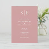 Monogram Stof Roze QR Code Trouwen Kaart (Staand voorkant)