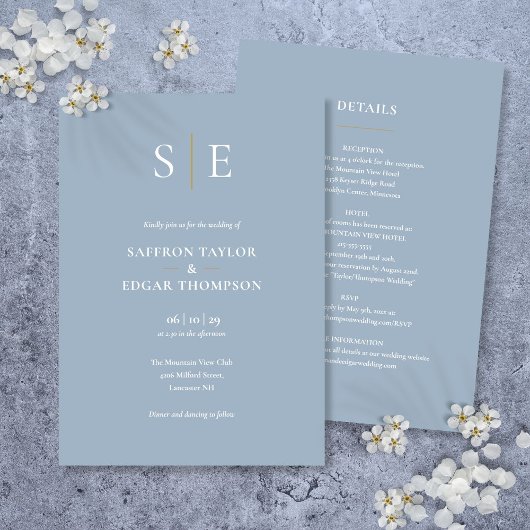 Monogram Stofblauw All-in-One Trouw Kaart