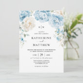 Monogram Stofblauw Champagnetroost Witte Bloemige  Kaart (Staand voorkant)