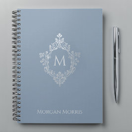 Monogram Stofblauw Elegant Vintage Wapen en Naam Notitieboek