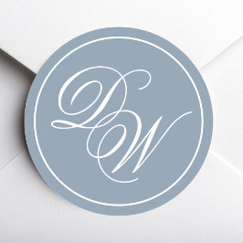 Monogram Stofblauw Elegante Witte Initiaal Letters Ronde Sticker