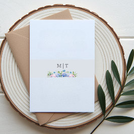 Monogram Stofblauw Hortensia Bloem Bruiloft  Uitnodigingen Wikkel