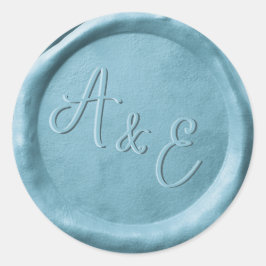 Monogram Stofblauw Huwelijk Waszegelstickers Ronde Sticker