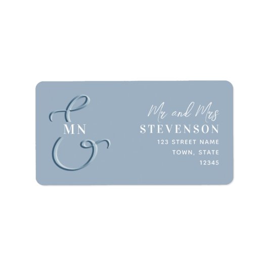Monogram Stofblauw Trouw Retouradreslabel Etiket (Voorkant)