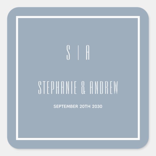 Monogram Stofblauw & Witte Moderne Eenvoudige Trou Vierkante Sticker (Voorkant)