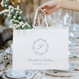 Monogram Stofblauwe Bladerkrans Bruiloft Groot Cadeauzakje