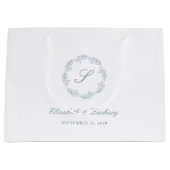 Monogram Stofblauwe Bladerkrans Bruiloft Groot Cadeauzakje (Voorkant)