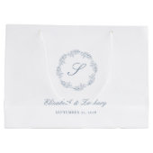 Monogram Stofblauwe Bladerkrans Bruiloft Groot Cadeauzakje (Achterkant)