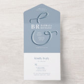 Monogram Stofblauwe Trouw Uitnodiging Alles In Eén (Binnen)