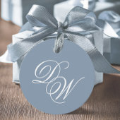 Monogram Stoffig Blauw Bruiloft Elegant Script Een Bedankjes Labels