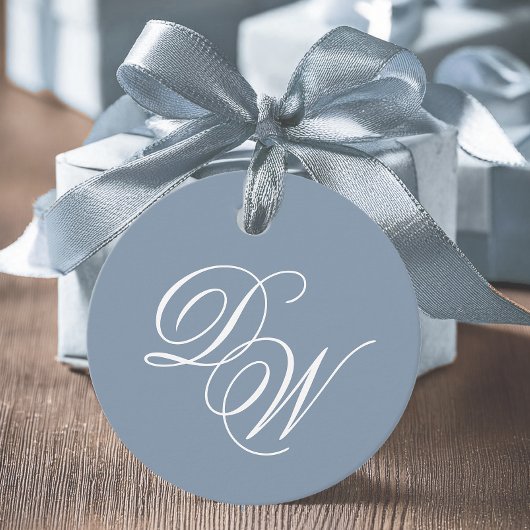 Monogram Stoffig Blauw Bruiloft Elegant Script Een Bedankjes Labels