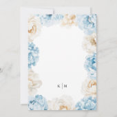 Monogram Stoffig Blauw Champagne Ivoor Floral Wedd Kaart (Achterkant)
