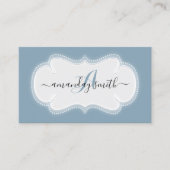 Monogram Stoffig Blauw Kapper Make-up Artiest Visitekaartje (Voorkant)